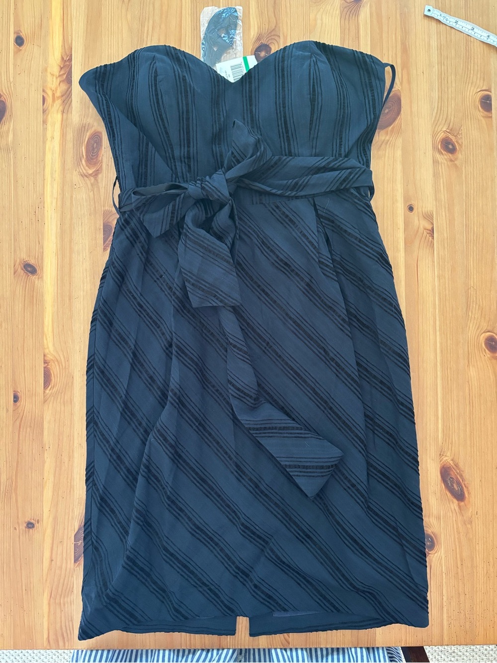 BCBGirls Ink Blue With Black stripes Strapless Tie-Waist Midi Dress Size L NWT